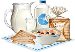 Breakfast set with cereal and milk vector
