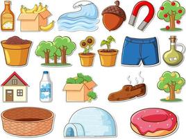 Sticker set of mixed daily objects vector