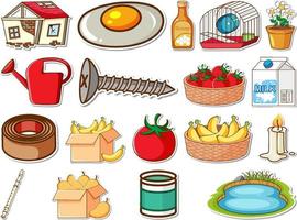 Sticker set of mixed daily objects vector