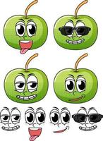 Set of facial expression vintage style cartoon with apple on white background vector