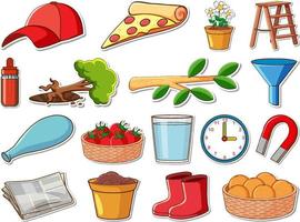 Sticker set of mixed daily objects vector