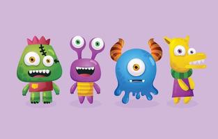 Colorful Cute Monster Character Set vector