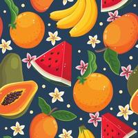 Tropical Fruits And Flowers Seamless Pattern vector