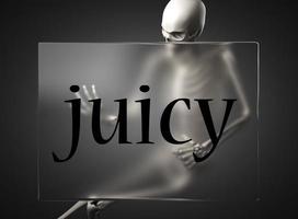 juicy word on glass and skeleton photo