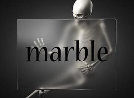 marble word on glass and skeleton photo