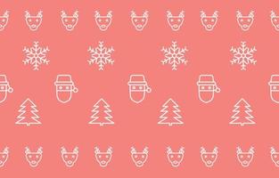 christmas background seamless pattern, snowflake, santa, pine, reindeer, minimalist outline style, new year gift wrap and winter fabric pattern, vector illustration