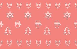 christmas background seamless pattern, snowflake, santa, pine, reindeer, minimalist outline style, new year gift wrap and winter fabric pattern, vector illustration