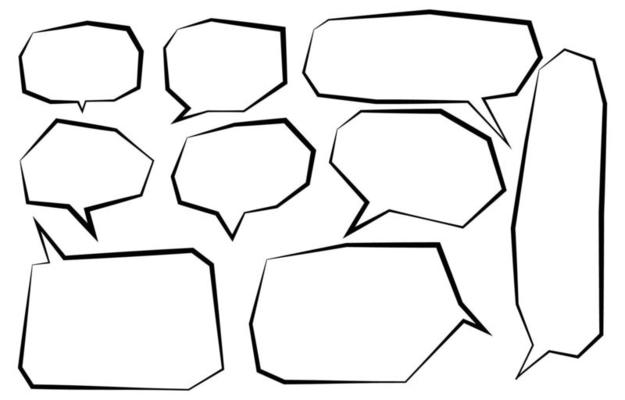 cartoon empty speech bubbles set,outline on a white background, vector speaking or talk bubble, Doodle style