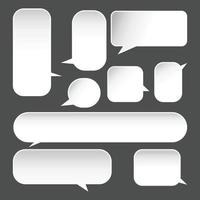 Set of white blank speech bubbles vector isolated on black background, cloud speech bubble illustration for communication, speaking and conversation.