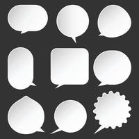 Set of white blank speech bubbles vector isolated on black background, cloud speech bubble illustration for communication, speaking and conversation.