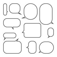 Set of white speech bubbles, empty bubbles with black borders, speaking and talk, communication and dialogue, vector illustrations.