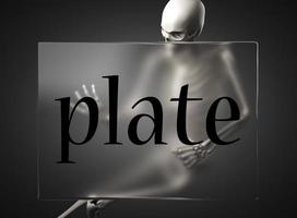 plate word on glass and skeleton photo