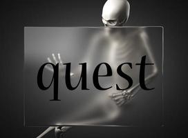 quest word on glass and skeleton photo