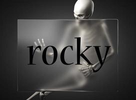 rocky word on glass and skeleton photo