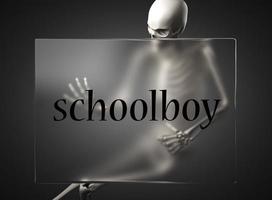 schoolboy word on glass and skeleton photo