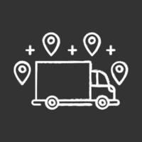 Delivery option chalk icon. Online order tracking. E commerce concept. Fast shipping truck with location marks. Delivery service. Logistics and distribution. Isolated vector chalkboard illustration