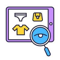 Search product color icon. E commerce client doing purchases in internet store. Customer searching goods in online application. Consumerism and merchandise. Isolated vector illustration