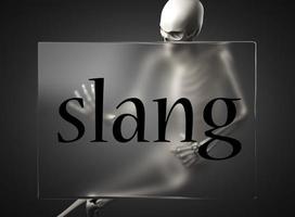 slang word on glass and skeleton photo