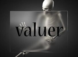valuer word on glass and skeleton photo