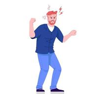 Angry man flat vector illustration. Male aggression, violence. Negative emotions. Enraged guy clenching his fist isolated cartoon character with outline elements on white background