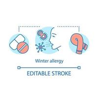 Winter allergy concept icon. Seasonal allergic disease idea thin line illustration. Immune system weakening. Mold and dust indoor allergies symptoms. Vector isolated outline drawing. Editable stroke