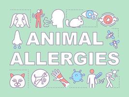 Animal allergies word concepts banner. Allergic reaction to insect stings, pets fur, saliva, dander. Presentation, website. Isolated lettering typography idea with icons. Vector outline illustration