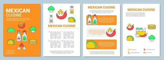 Diseño de plantilla de folleto de cocina mexicana. Folleto de comida tradicional de México, folleto, diseño de impresión de folleto con ilustraciones lineales. diseños de páginas vectoriales para revistas, informes anuales, carteles publicitarios vector