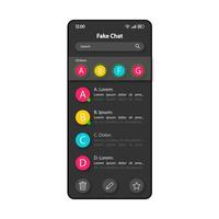 Fake chat builder smartphone interface vector template. Mobile app page color design layout. False conversation maker screen. Flat UI for application. Fake account messages phone display