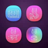 Web robots app icons set. Game, propaganda, monitoring, spam bot. Artificial intelligence, AI. Virtual reality. UI UX user interface. Web or mobile applications. Vector isolated illustrations