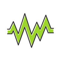 Heart beat color icon. Sound and audio green wave. Heart rhythm, pulse. Music frequency, digital soundwave. Soundtrack playing amplitude. Vibration, noise level. Isolated vector illustration