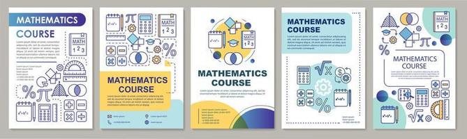 Mathematics course, math lessons brochure template layout. Flyer, booklet, leaflet print design with linear illustrations. Vector page layouts for magazines, annual reports, advertising posters