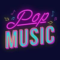 Pop music vintage 3d vector lettering. Retro bold font, typeface. Pop art stylized text. Old school style neon light letters. 90s, 80s poster, banner. Dark violet color background