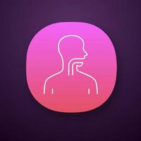 Healthy throat app icon. Oral cavity, pharynx and esophagus in good health. Upper section of alimentary canal. UI UX user interface. Web or mobile application. Vector isolated illustration