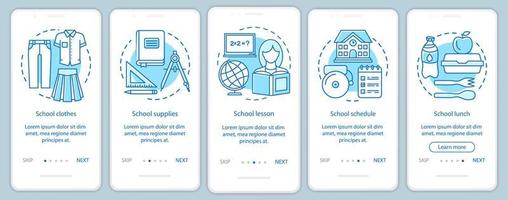School learning onboarding mobile app page screen vector template. Knowledge gaining, education walkthrough website steps with linear illustrations. UX, UI, GUI smartphone interface concept
