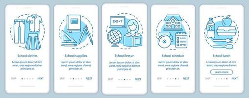 School learning onboarding mobile app page screen vector template. Knowledge gaining, education walkthrough website steps with linear illustrations. UX, UI, GUI smartphone interface concept