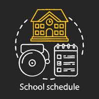 School schedule, timetable chalk concept icon. Educational process organization idea. Schoolhouse, bell and notepad with notes vector isolated chalkboard illustration. University studying, learning