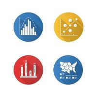 Diagram flat design long shadow glyph icons set. Histogram, bar graph, scatter plot, cartogram. Statistics data visualization. Analytical information. Vector silhouette illustration