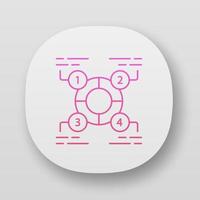 Explanatory diagram app icon. Statistics data visualization. Ring divided into 4 sectors. Four parts of whole. UI UX user interface. Web or mobile applications. Vector isolated illustrations