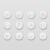 Healthy human organs app icons set. Throat and lungs in good health. Functioning heart and urinary bladder. UI UX user interface. Web or mobile applications. Vector isolated illustrations