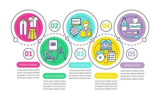 School life vector infographic template. Education. Business presentation design elements. Data visualization with five steps and options. Process timeline chart. Workflow layout with linear icons..