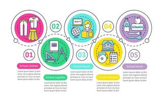 School life vector infographic template. Education. Business presentation design elements. Data visualization with five steps and options. Process timeline chart. Workflow layout with linear icons..