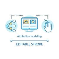 Attribution modeling concept icon. Digital marketing benefit idea thin line illustration. Web analytics, marketing activity, touchpoints. Vector isolated outline drawing. Editable stroke