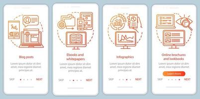 plantilla de vector de pantalla de página de aplicación móvil de incorporación de contenido de conciencia naranja. publicaciones de blog paso a paso del sitio web con ilustraciones lineales. ux, ui, concepto de interfaz de teléfono inteligente gui