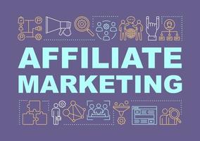 Affiliate marketing word concepts banner. Digital marketing tactic. Online sales strategy. Presentation, website. Isolated lettering typography idea with linear icons. Vector outline illustration