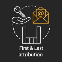 First and Last attribution chalk concept icon. Attribution modeling types idea. Digital marketing channel. Conversion model. Web analytics. Vector isolated chalkboard illustration
