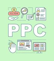 banner de conceptos de palabras de ppc. pago por clic. modelo de publicidad en internet. estrategia de mercadeo. presentación, sitio web. idea de tipografía de letras aisladas con iconos lineales. ilustración de contorno vectorial vector