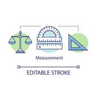 Measurement possibilities concept icon. Classic scales, triangle ruler, angle measures idea thin line illustration.Measuring equipment, tools. Vector isolated outline drawing. Editable stroke