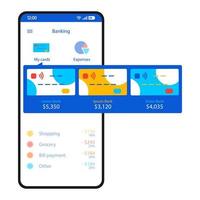 Mobile banking app interface vector template. Credit card manager smartphone page white design layout. Budget tracker screen. Digital wallet. Flat UI for personal finance application. Phone display