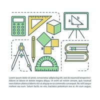 Herramientas de geometría y plantilla de vector de página de artículo de formas. folleto, revista, elemento de diseño de folleto con iconos lineales y cuadros de texto. diseño de impresión. ilustraciones conceptuales con espacio de texto .. ..