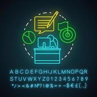 Digital marketer neon light icon. Digital marketing specialty. Target advertising specialist. Market research analyst. Glowing sign with alphabet, numbers and symbols. Vector isolated illustration